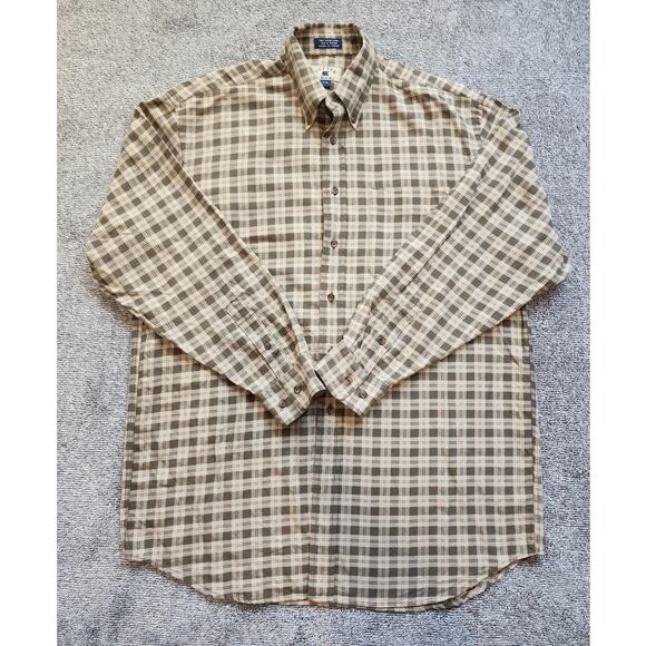 Cutter & Buck Men's 100% Cotton Long Sleeved Shirt Brown and Tan Plaid Large - Picture 1 of 6